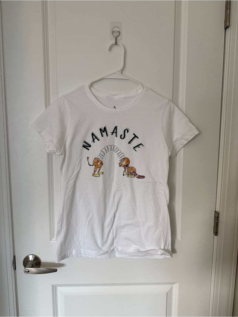 Slinky Dog White 'Namaste' Womens Graphic Tee